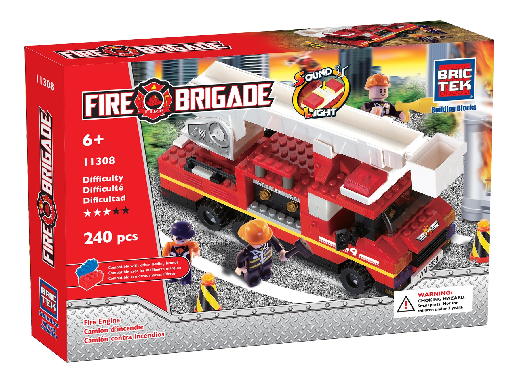 Ensemble de blocs «Brictek» Pompier - Camion de pompier avec son et lumière